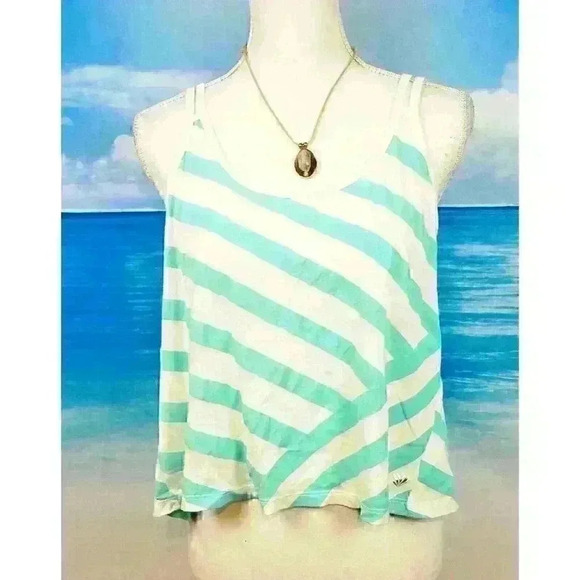 FOREVER 21 Womans AQUA & WHITE Stripe Back Crop Knot Lightweight Stretch size Lg - Picture 2 of 8